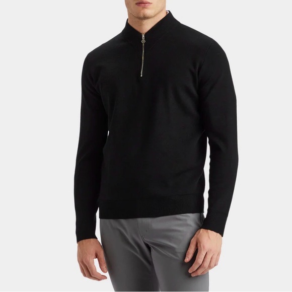 G/FORE V Neck Merino Wool Quarter Zip Sweater In Onyx Black Size Medium